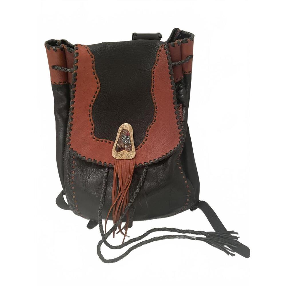 Handcrafted Leather Drawstring Backpack With Uniq… - image 8